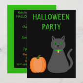 かわいいハロウィーンの猫とカボチャのカスタム 招待状 (正面/裏面)