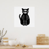 かわいいハロウィーンの猫のスケルトン ポスター (キッチン)
