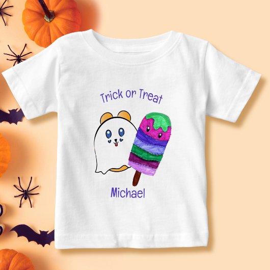 かわいいハロウィーンの甘いポップシクル子供へ漫画 ベビーTシャツ
