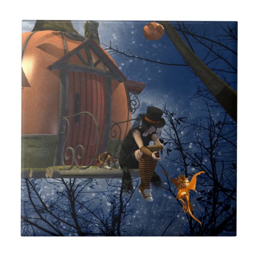 かわいいハロウィーンの生き物の出会い タイル (正面)