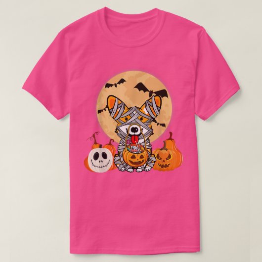 かわいいハロウィーンの衣装ウェルシュコーギーミイラ犬の恋人 Tシャツ (デザイン正面)