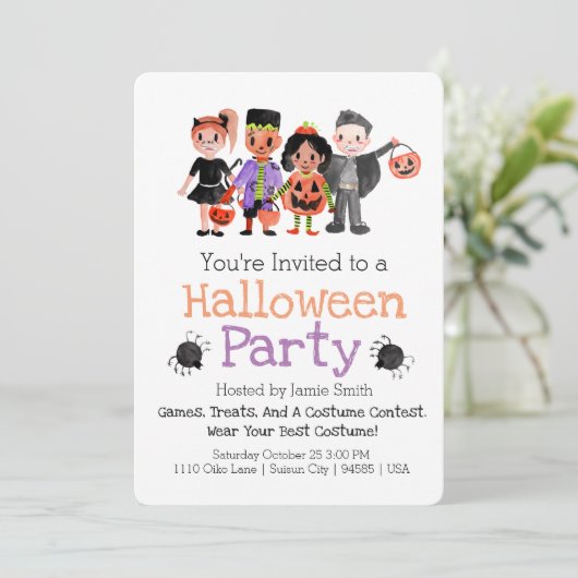 かわいいハロウィーンの衣装キッドパーティの招待状 招待状 (スタンド正面)