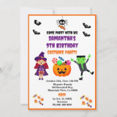 かわいいハロウィーンの衣装バースデーパーティー 招待状 (正面)