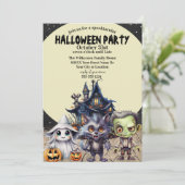 かわいいハロウィーンの衣装パーティーとハ幽霊のよく出るウス 招待状 (スタンド正面)