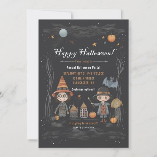 かわいいハロウィーンの衣装パーティー子供へパーティー 招待状 (正面)