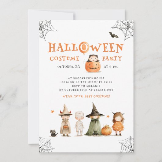 かわいいハロウィーンの衣装パーティー 招待状 (正面)