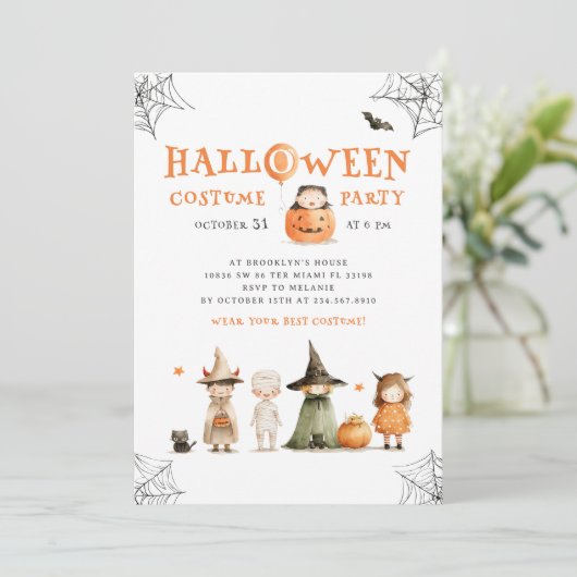 かわいいハロウィーンの衣装パーティー 招待状 (スタンド正面)