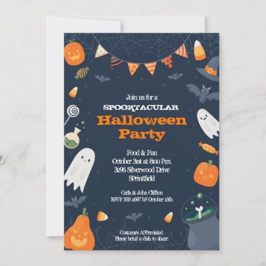 かわいいハロウィーンの衣装パーティー 招待状 (正面)