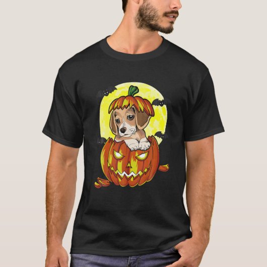 かわいいハロウィーンの衣装ビーグルラバーカボチャ感謝してい Tシャツ (正面)