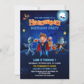 かわいいハロウィーンの衣装子供の誕生日パーティー 招待状 (正面)