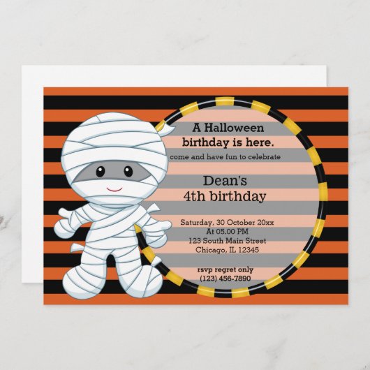 かわいいハロウィーンの誕生日 招待状 (正面/裏面)