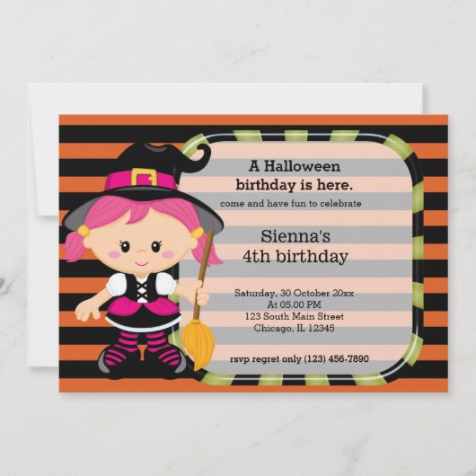 かわいいハロウィーンの誕生日 招待状 (正面)