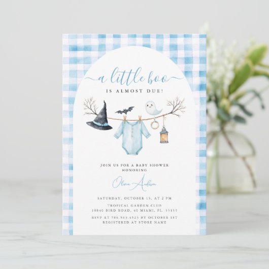 かわいいハロウィーンの赤ちゃんシャワー少しブー 招待状 (スタンド正面)