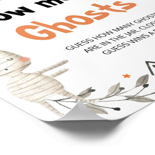 かわいいハロウィーンの赤ちゃんシャワー数を推測する幽霊 ポスター (角)