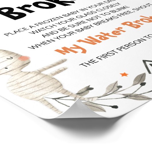 かわいいハロウィーンの赤ちゃんシャワー私の水がサインを破った ポスター (角)