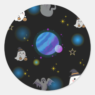かわいいハロウィーンの銀河と幽霊のステッカー ラウンドシール