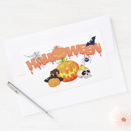 かわいいハロウィーンの飾り 長方形シール (封筒)