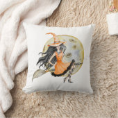 かわいいハロウィーンの魔女と月 クッション (ブランケット)