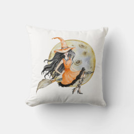 かわいいハロウィーンの魔女と月 クッション