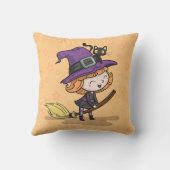 かわいいハロウィーンの魔女と猫 | クッション (裏面)