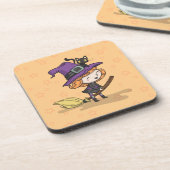 かわいいハロウィーンの魔女と猫 | コースター (左側)