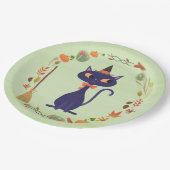 かわいいハロウィーンの魔女ねこ緑 ペーパープレート (アングル)