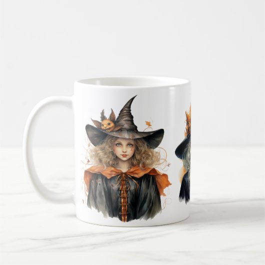 かわいいハロウィーンの魔女のシ不気味ーズン コーヒーマグカップ (左)
