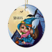 かわいいハロウィーンの魔女の名前を追加 セラミックオーナメント (左)