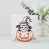 かわいいハロウィーンの魔女の子猫とジャック・オ・ランタン シーズンカード (スタンド正面)