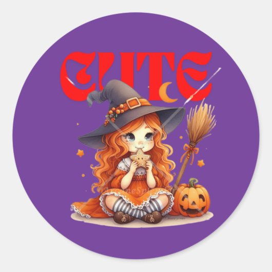 かわいいハロウィーンの魔女シール ラウンドシール (正面)