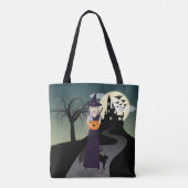 かわいいハロウィーンの魔女ハッピーカボチャと黒猫 トートバッグ (裏面)