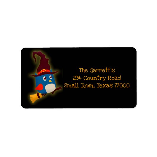 かわいいハロウィーンの魔女フクロウのアドパーソナライズされたレス ラベル (正面)