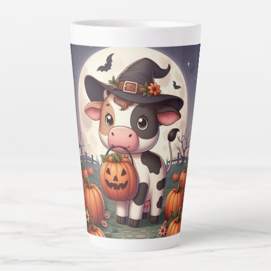かわいいハロウィーンの魔女牛 カフェラテマグ (正面)