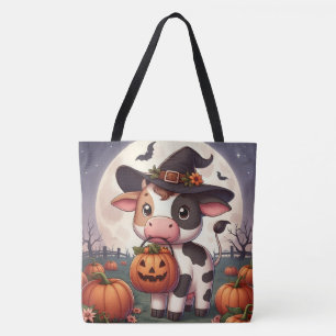 かわいいハロウィーンの魔女牛 トートバッグ