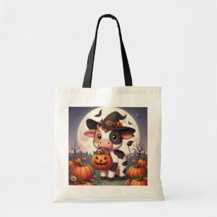 かわいいハロウィーンの魔女牛 トートバッグ