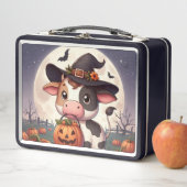 かわいいハロウィーンの魔女牛 メタルランチボックス (インサイチュ)