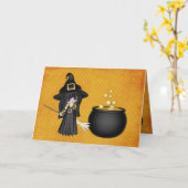 かわいいハロウィーンの魔女 カード (黄色い花)