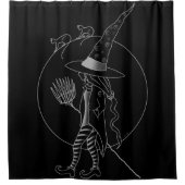 かわいいハロウィーンの魔女 シャワーカーテン (正面)
