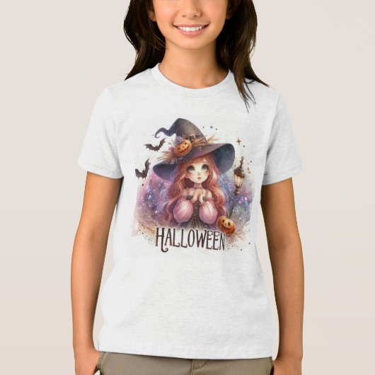 かわいいハロウィーンの魔女 トライブレンドＴシャツ (正面)