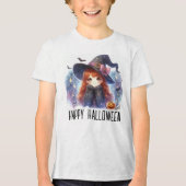 かわいいハロウィーンの魔女 トライブレンドＴシャツ (正面)