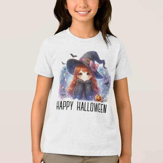 かわいいハロウィーンの魔女 トライブレンドＴシャツ (正面)