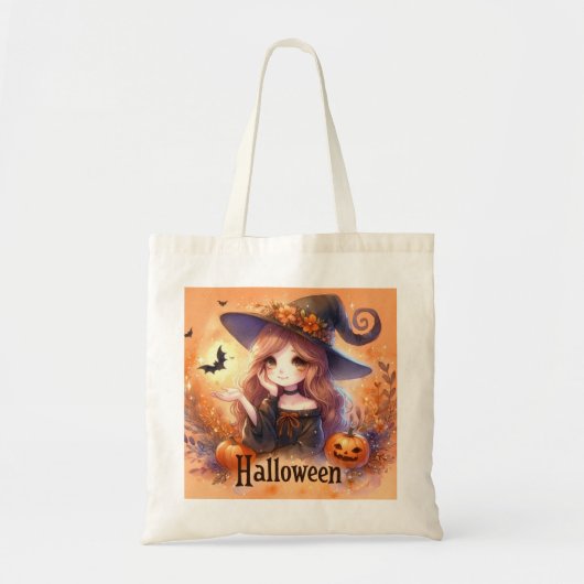 かわいいハロウィーンの魔女 トートバッグ (正面)