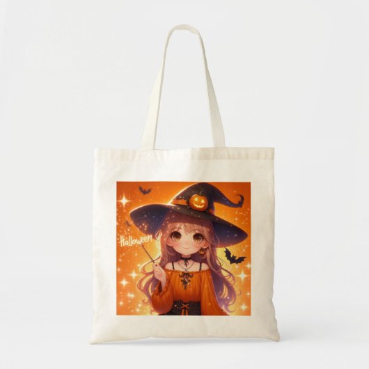 かわいいハロウィーンの魔女 トートバッグ (正面)