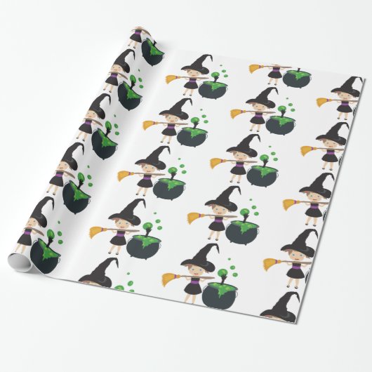 かわいいハロウィーンの魔女 ラッピングペーパー (アンロールド)