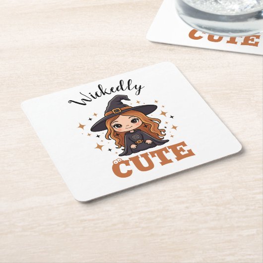 かわいいハロウィーンの魔女 | 愛し不気味い スクエアペーパーコースター (アングル)