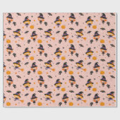 かわいいハロウィーンの魔女、猫とこうもり ラッピングペーパー (フラット)