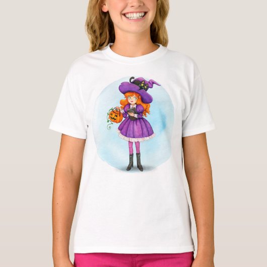かわいいハロウィーンの魔女 Tシャツ (正面)