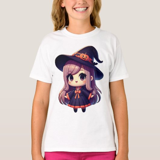 「かわいいハロウィーンの魔女」 Tシャツ (正面)