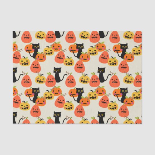 かわいいハロウィーンの黒猫と彫りカボチャ 薄葉紙 (正面)