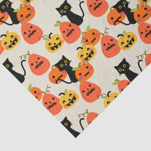 かわいいハロウィーンの黒猫と彫りカボチャ 薄葉紙 (詳細)